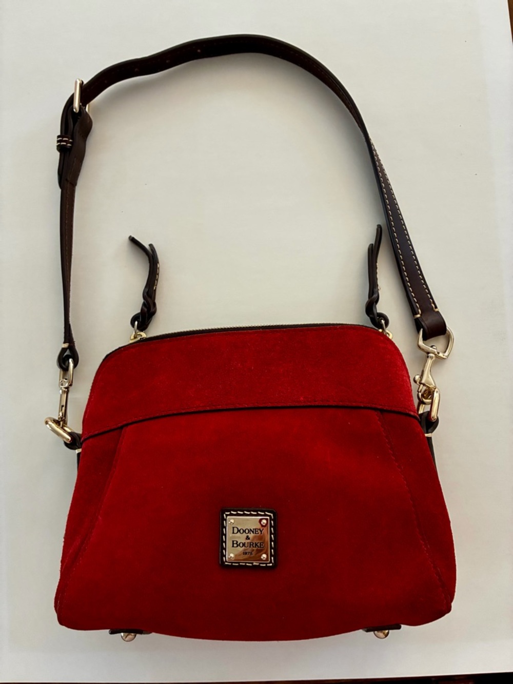 Dooney & Bourke Red Suede Crossbody with Brown Strap